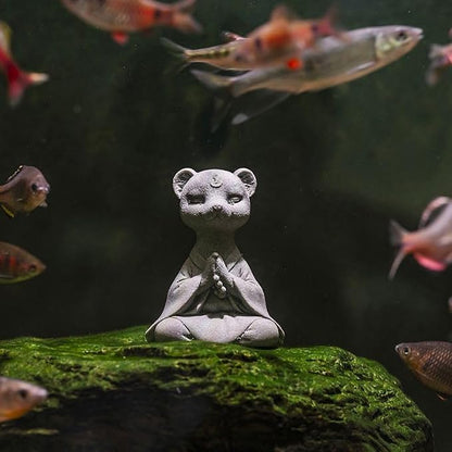 livelyfish Meditating Fox Buddha Statue Aquarium Zen Yoga Animal Figurines Sandstone Sculpture for Fish Tank Garden Tabletop Decor (S2)