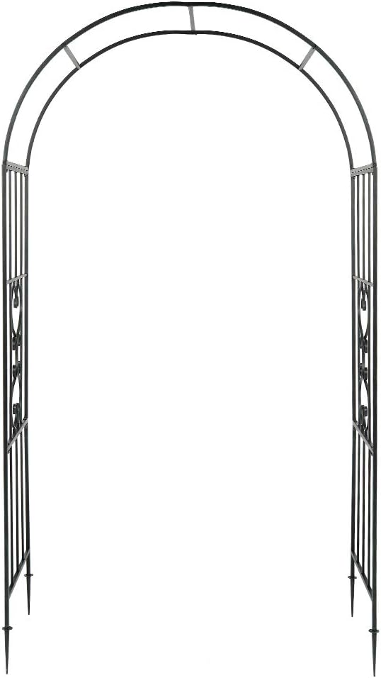 Outvita 7.3FT Black Metal Garden Arch Arbor Trellis for Climbing Plants | Heavy duty decorative archway with ground stakes, outdoor vine support decor for lawn, patio, wedding & party decoration