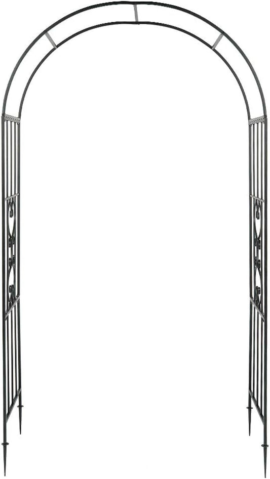 Outvita 7.3FT Black Metal Garden Arch Arbor Trellis for Climbing Plants | Heavy duty decorative archway with ground stakes, outdoor vine support decor for lawn, patio, wedding & party decoration