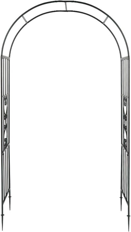 Outvita 7.3FT Black Metal Garden Arch Arbor Trellis for Climbing Plants | Heavy duty decorative archway with ground stakes, outdoor vine support decor for lawn, patio, wedding & party decoration