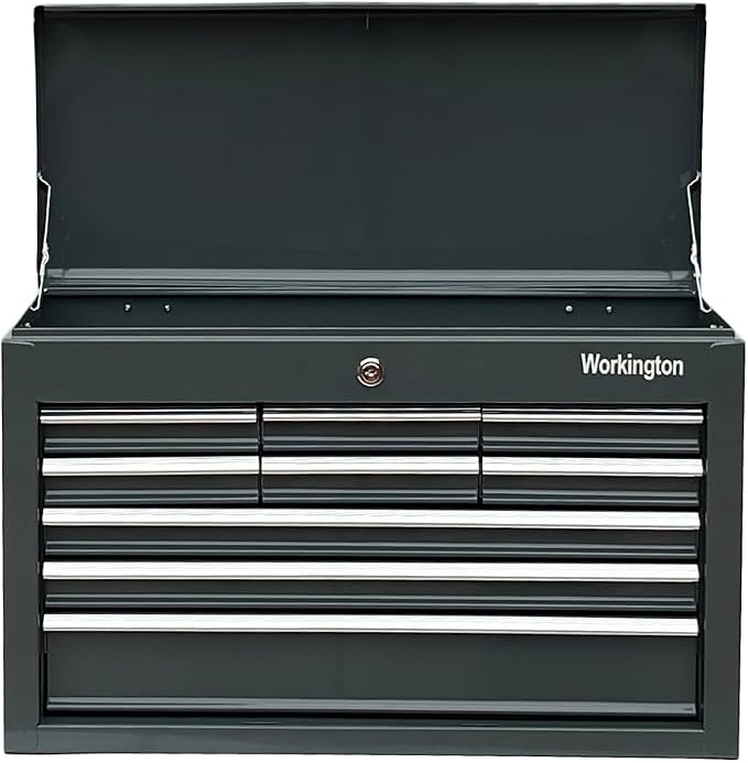 Workington Portable Metal Tool Chest with 9 Drawers, 24" 9-Drawer Tool Chest Cabinet with Ball Bearing Drawer Slides, Steel Tool Storage Box Organizer 4006 Gray