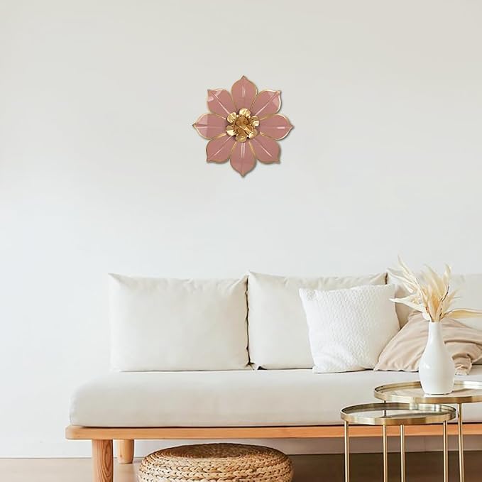 10" Metal Flowers Wall Decor, Pink & Gold 3D Floral Metal Wall Art Decor for Inoor & Outdoor Use, Vintage & Modern Walls Arts for Bathroom, Living Room, Bedroom, Office, Garden, Patio, Porch, 1 Piece
