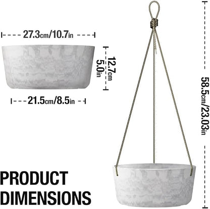 Asnext 10.7 Inch Hanging Planter for Outdoor Indoor Plants，2 Pack Hanging Flower Pots with Drain Holes for Garden Home Decor Use (Marble)
