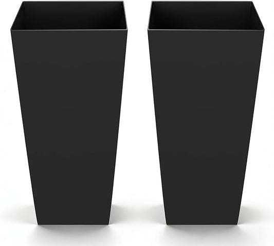 VEVOR 26 Inch Tall Planter Set of 2, Outdoor Large Tall Planters for Outdoor Indoor Plants, Tapered Black Planter for Front Porch, Patio, Garden, Plant Container Flower Pots with Built-in Drainage