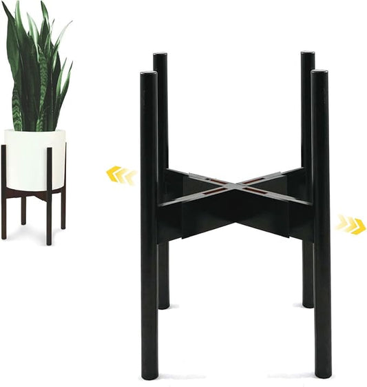 Fox & Fern Adjustable Plant Stand Indoor — 8 to 12 Inch Premium Mid Century Bamboo Plant Stand with Adjustable Width; Plug In Design; Easy to Assemble; Two Heights - For 8, 9, 10, 11 & 12 Inch Pots
