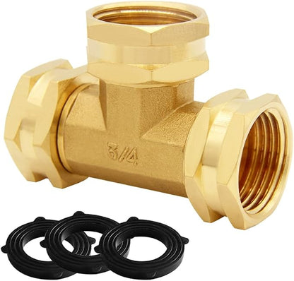 Uenede Brass 3/4 Inch GHT Swivel Tee Pipe Fitting 3/4" GHT Female for Garden Hose Threaded Tube Pipe Fittings