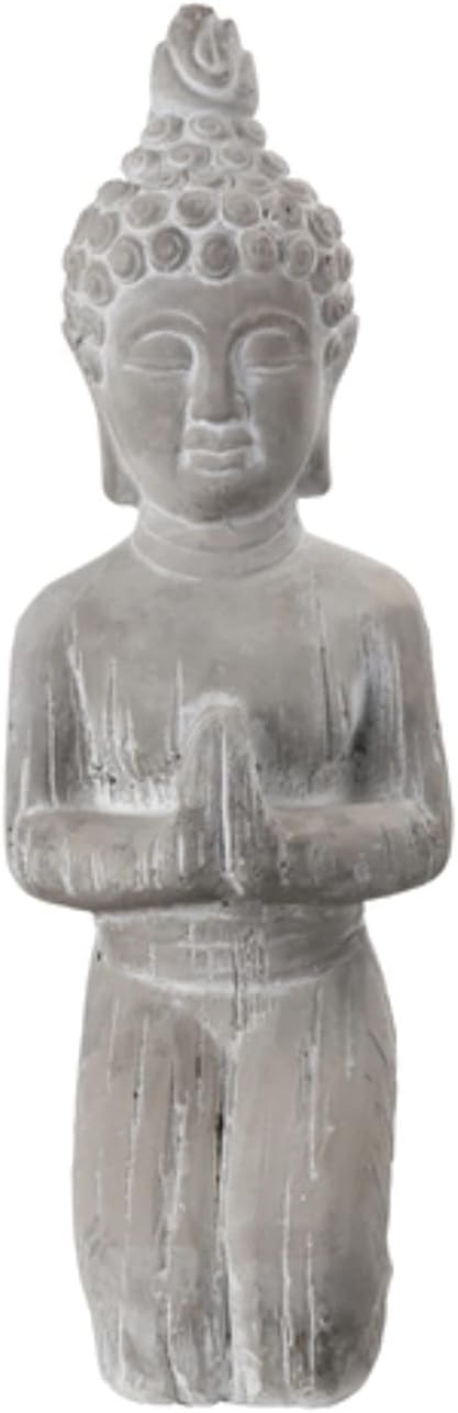 Kneeling Buddha Statue for Home & Garden Décor with Anjali Mudra Meditating Position, Outdoor/Indoor Buddha Figurine, Zen Meditation Sculpture 4.25"x5.00"x12.00"H, Washed Concrete Finish Grey