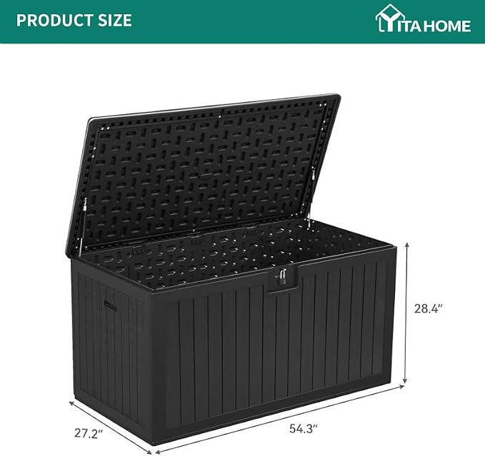 YITAHOME XL 180 Gallon Large Deck Box | Outdoor Storage for Patio Furniture Cushions,Garden Tools,Waterproof,Lockable (Black)