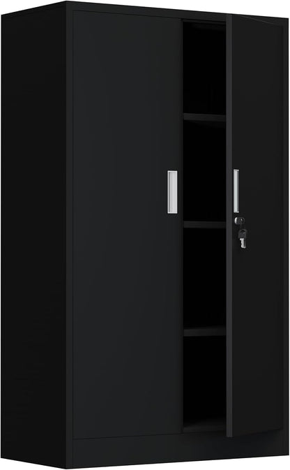 iJINGUR Metal Storage Cabinet with Locking Doors and Adjustable Shelves, 53.5-Inch Tall Lockable Storage Cabinets for Home Office Garage Kitchen Pantry (Black)