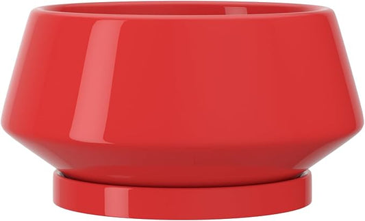 10 Inch Red Ceramic Planter with Drainage Hole and Saucer | Ideal for Indoor and Outdoor Plants, Modern Home Decor, Round, Gloss Red