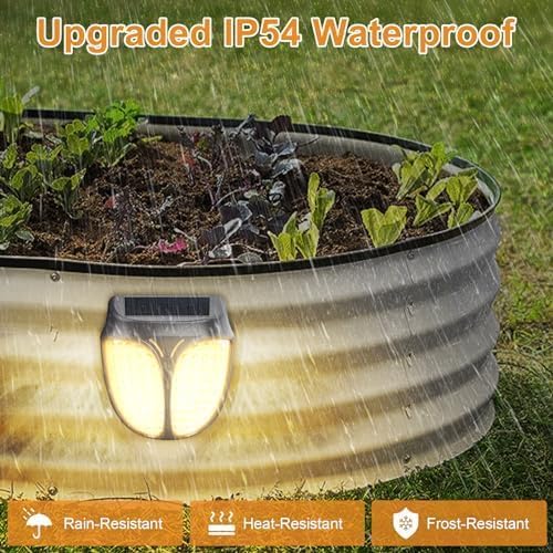 Raised Garden Bed Solar Lights Magnetic, IPX4 Waterproof Solar Lights Outdoor Dusk to Dawn, Solar Powered Garden Lights for Planter Raised Beds, 4 Pack