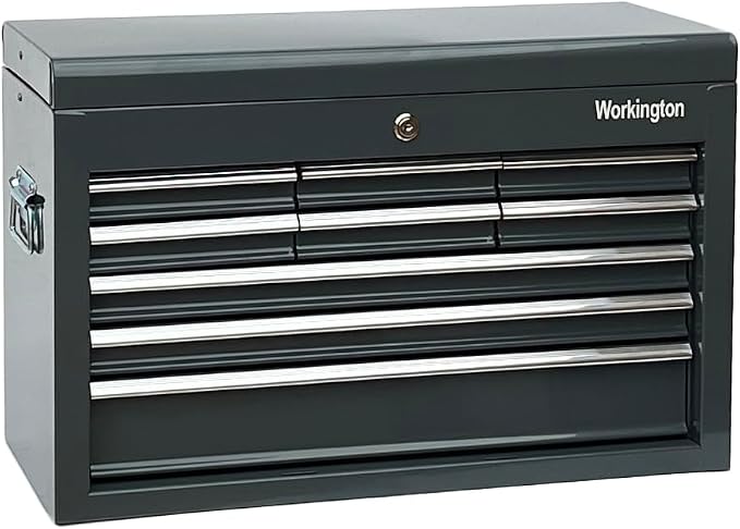 Workington Portable Metal Tool Chest with 9 Drawers, 24" 9-Drawer Tool Chest Cabinet with Ball Bearing Drawer Slides, Steel Tool Storage Box Organizer 4006 Gray