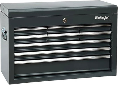 Workington Portable Metal Tool Chest with 9 Drawers, 24" 9-Drawer Tool Chest Cabinet with Ball Bearing Drawer Slides, Steel Tool Storage Box Organizer 4006 Gray