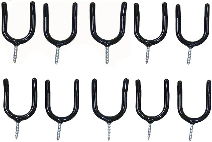 10 Pack Screw-in U Utility Hooks,Vinyl Coated Steel Wall Mount Garage Storage Hanger for Shed Yard,Heavy Duty Hangers for Broom,Rake,Mop,Shovel,Garden Tools,Workshop Organizer Hooks,Black