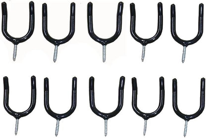 10 Pack Screw-in U Utility Hooks,Vinyl Coated Steel Wall Mount Garage Storage Hanger for Shed Yard,Heavy Duty Hangers for Broom,Rake,Mop,Shovel,Garden Tools,Workshop Organizer Hooks,Black