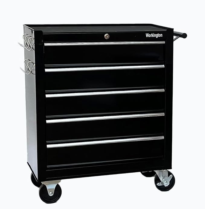 Workington Rolling Metal Tool Chest with 5 Drawers, 24" 5-Drawer Tool Chest Cabinet with Ball Bearing Drawer Slides, Steel Tool Storage Box Organizer 4101 Black