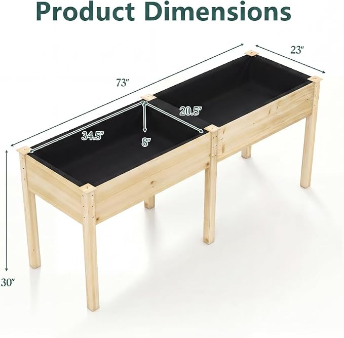 Giantex Raised Garden Bed, Elevated Wood Planter Box with Drain Hole, Gardening Planter Raised Bed for Planting Vegetables Flowers Succulents Herbs,73" Lx23 Wx30 H