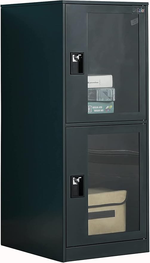 MECOLOR Vertical Single-Layer Small lockers with Padlocks and latches, 2 or 3 compartments, for Employees, Families, Offices,supermarkets and Other Places, (Dark Grey, G2V)