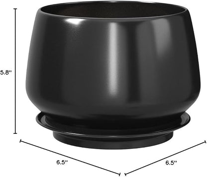 LE TAUCI Plant Pots, 4.1+5.1+6.5 inch, Set of 3, Ceramic Planters with Drainage Hole and Saucer, Indoor Flower Pot with Hole Mesh Pad, Gifts for Mom, Black