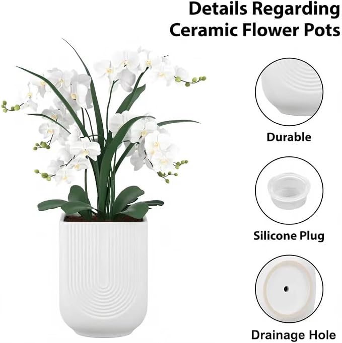 Ceramic Planter, 6 Inch Plant Pot with Drainage, Matte White | Indoor Outdoor Use, Flower Pot for Plants, Home Garden Decor, Lightweight Durable Ceramic
