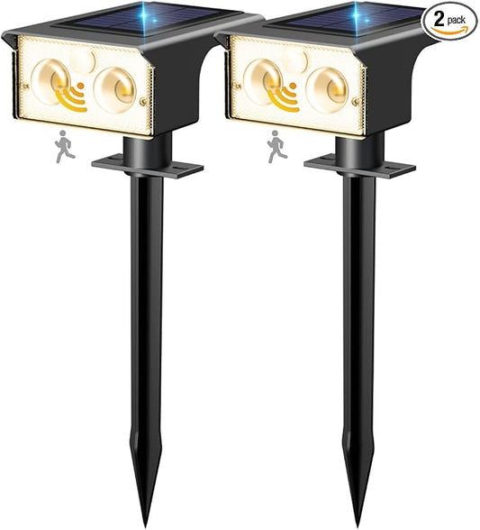 btfarm Solar Spot Lights Outdoor Waterproof, 2 Pack/3 Modes Motion Sensor Lights, Solar Powered Spotlights 2-in-1 Auto On/Off for Outside Pathway Yard Garden Landscape Lighting, Warm White