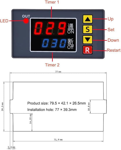 2PCS Programmable Time Controller Timer Delay Relay Module 20A 1500W Switch Type Passive Output Timer Switch LED Digital Display (AC110~220V Upgraded Version)