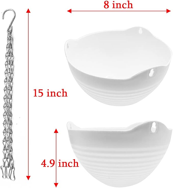 4 Pack 8 inch Hanging Planter Pots,Self-Watering Round Hanging Basket with Water Tray Metal Chain,Succulent Flower Plant Pot Container for Indoor Outdoor Garden Balcony Wall Decor,White