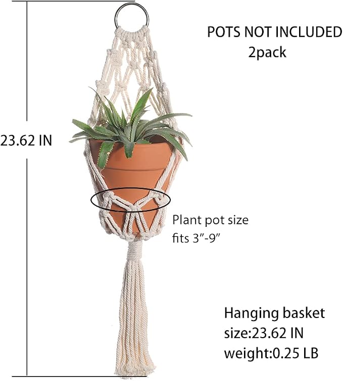 Artilady Macrame Plant Hanger, Boho Hanging Planter for Indoor Plants | Large Plant Holder with Hook, Hanging Baskets for Plants Outdoor, Farmhouse Rustic, Bedroom Window Balcony Home Decor, 2 Pack
