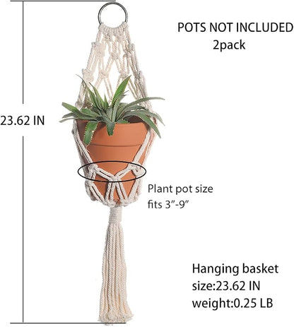 Artilady Macrame Plant Hanger, Boho Hanging Planter for Indoor Plants | Large Plant Holder with Hook, Hanging Baskets for Plants Outdoor, Farmhouse Rustic, Bedroom Window Balcony Home Decor, 2 Pack