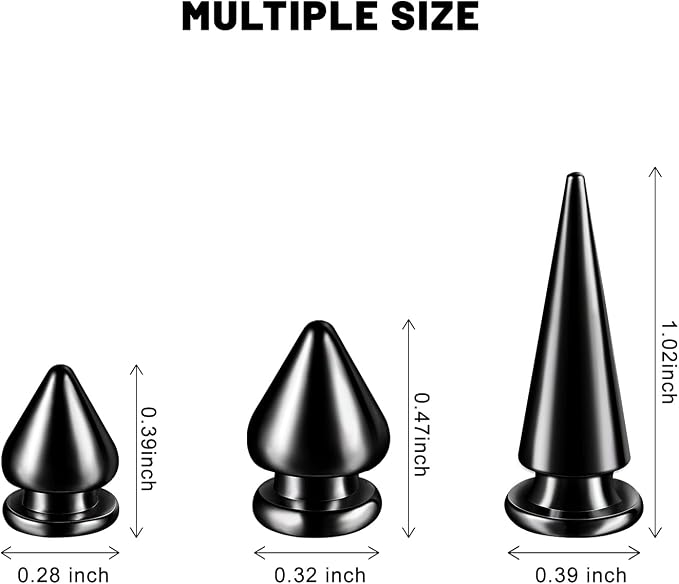 170 Pair Multiple Sizes Cone Spikes Screwback Studs for Clothing Large Medium Small Metal Tree Studs for Punk Rock Style Accessories DIY Leather Crafts Dog Collar(Black Nickle)