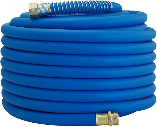 Wiseflow Garden Hose 100FT x 5/8", Heavy Duty Rubber Hose, Water Hose with Five Layered Braiding, Male Female Fittings, 1000PSI Burst, 300PSI Working for Yard, Car Wash, Pets (Blue)