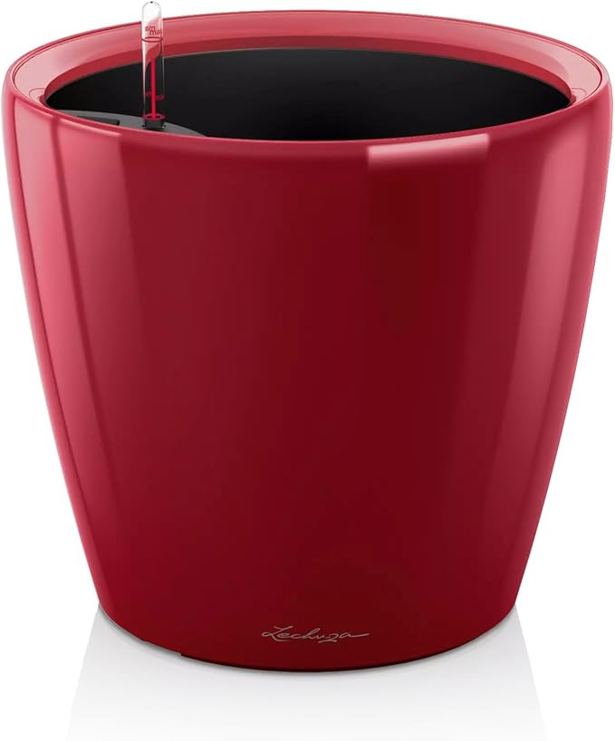 Lechuza Classico LS 35 Scarlet Red High Gloss, Self-Watering Round Planter, D13.8 H13 in