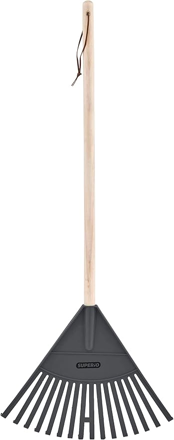Leaf Rake, Grey Kid Size Leaf Collector, Bulk Pack Gardening Rake, 24-Pack Plastic Rakes with Wood Handle, by Superio