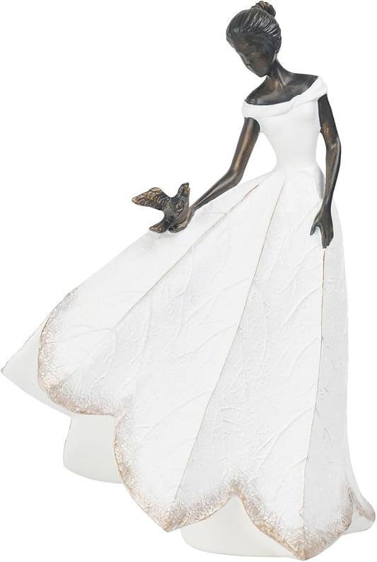 Guichifun Fairy Statue Collection Home Decoration - White Leaf Angel Girls Resin Living Room Bookshelf Decor Garden Outdoor Bathroom Decorations Figurines Gift 5.5 x 3.25 x 8 Inch