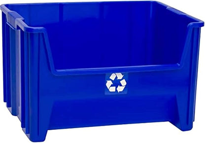 READYSPACE Commercial Industrial Heavy Duty Stackable Open-Front Recycling Bin Box Containers, 12.5 Gallon (Pack of 3), Blue
