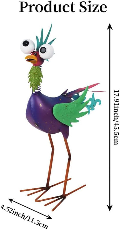 Metal Rooster Statue Outdoor Garden Decor,18" Wacky Rooster Decor Yard Statue Decorations Outdoor,Funny Chicken Sculpture for Patio, Lawn, Backyard (Purple)