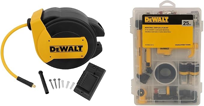 DEWALT DXCM024-0434 3/8" X 50' Enclosed Hose Reel & 25pc Industrial Coupler & Plug Kit (DXCM024-0412)