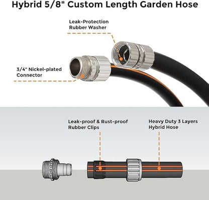 Giraffe Tools Garden Hose 5/8", Custom Length, Heavy Duty, No Kink, Flexible, Rubber Garden Hose, Leakproof Water Hose, 600 Burst PSI, 25ft Male to Female Hose