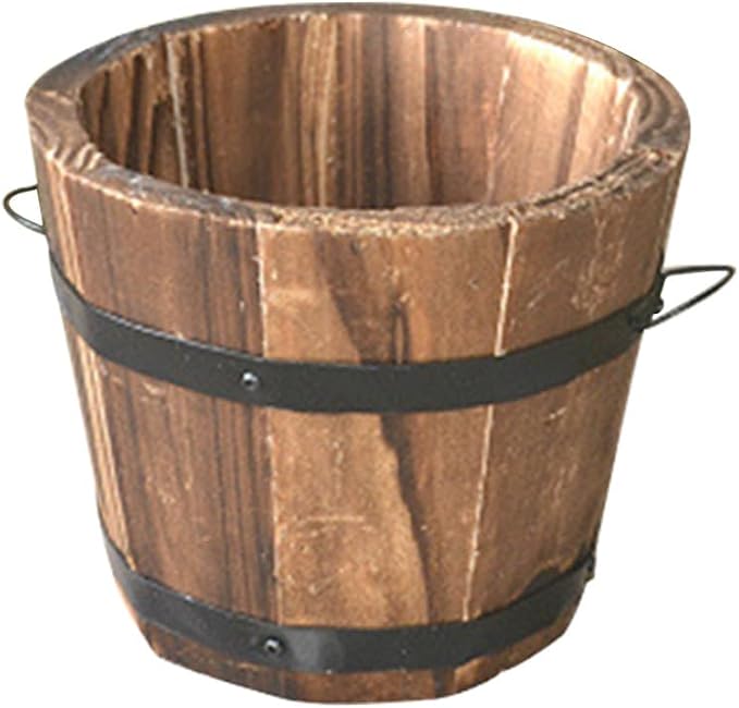 Healeved Wooden Round Barrel Flower Pot Planter with Breathable Bottom Hole for Home Office Garden Decor 7.08X5.9 Inches
