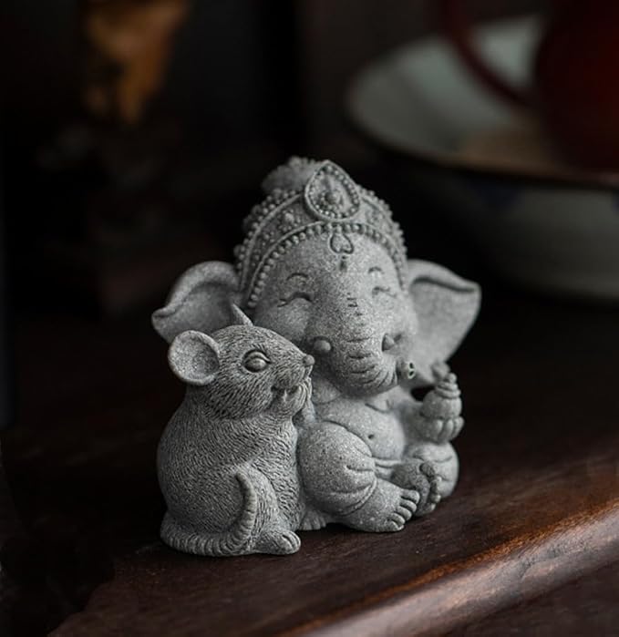 livelyfish Small Elephant Statue Sandstone Figurine Hindu Meditation Buddha Sculpture for Fish Tank Aquarium Decoration (C)