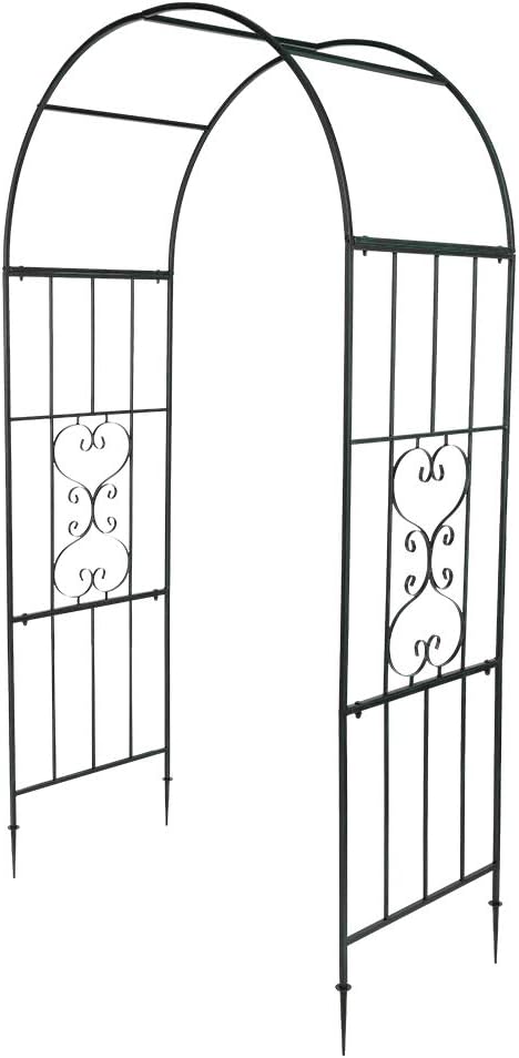 Outvita 7.3FT Black Metal Garden Arch Arbor Trellis for Climbing Plants | Heavy duty decorative archway with ground stakes, outdoor vine support decor for lawn, patio, wedding & party decoration