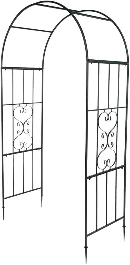 Outvita 7.3FT Black Metal Garden Arch Arbor Trellis for Climbing Plants | Heavy duty decorative archway with ground stakes, outdoor vine support decor for lawn, patio, wedding & party decoration