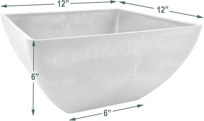 PSW Pot Collection 12x6 inch Plastic/Stone/Wood Composite Square Planter – No Drainage Hole (Drillable), Modern Indoor/Outer Pot for Flowers, Foliage, Succulents, Fairy Gardens, Dark Charcoal