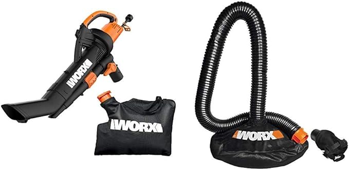 WORX WG509 12 Amp 3-in-1 Electric Leaf Blower with All Metal Mulching System and Leaf Collection System