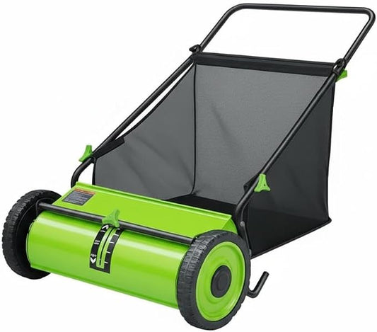GarveeLife 21 Inch Push Lawn Sweeper with 4 Spinning Brushes, 3.5 Cu.ft Large Capacity Leaf Collector, Adjustable Height Grass Sweeper, All Terrain Lawn Leaf Debris Removal Tool for Yard Garden Patio