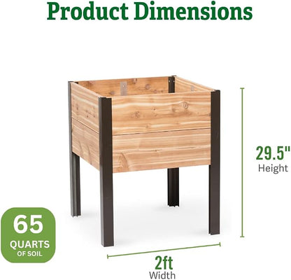 Gardener's Supply Company Raised Garden Bed Elevated Cedar Planter Box | 2' x 2' Heavy Duty Standing Garden Planters for Outdoor Plant Vegetables & Flower Gardening Perfect for Patio, Lawn & Backyard