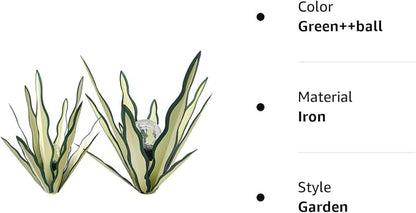 Metal Agave Plant Garden Art, 2 Pack Tequila Rustic Sculpture, Rustic Metal Agave Plants Garden Lawn Home Ornaments, for Yard Stakes, Garden Figurines, Outdoor Patio (2 PCS Green with Light)