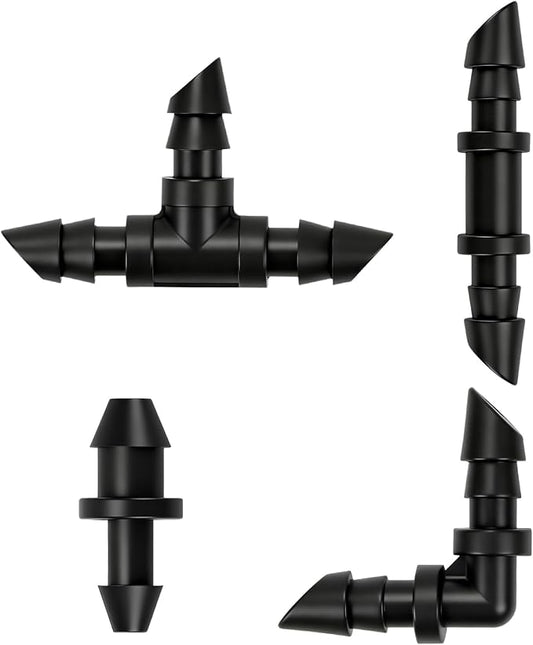RedChili 160 Pack Drip Irrigation 1/4" Barbed Fittings Kit, Drip System Parts Double Barbed Connectors Includes Couplings Tees Elbows Plugs Fits 1/4-Inch Drip Tubing for Drip Line Connection