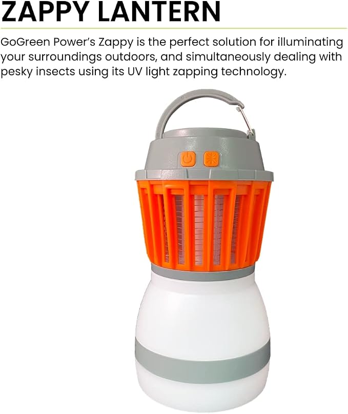 (GG-ZAPPY) Zappy Rechargeable Lantern with Built in Bug Zapper, USB Rechargeable Lantern, 330 Lumens, Orange