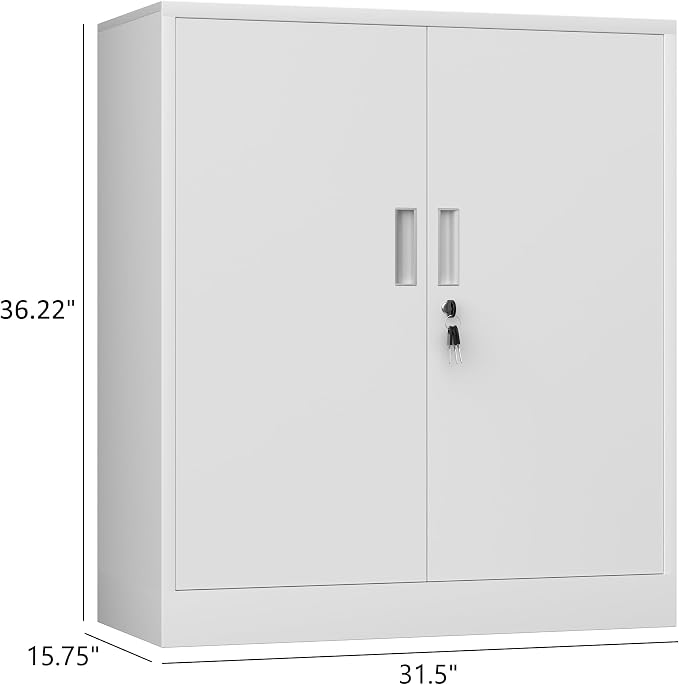 iJINGUR Metal Storage Cabinet with Locking Doors and 2 Adjustable Shelves, Small Lockable Storage Cabinet for Home Office Garage (White)